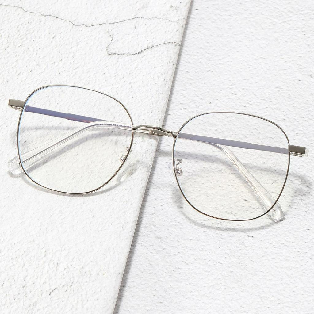 Moda Grande Moldura Anti-Azul Prata Luz Metal Anti-Azul Óculos Preppy Style Glasses