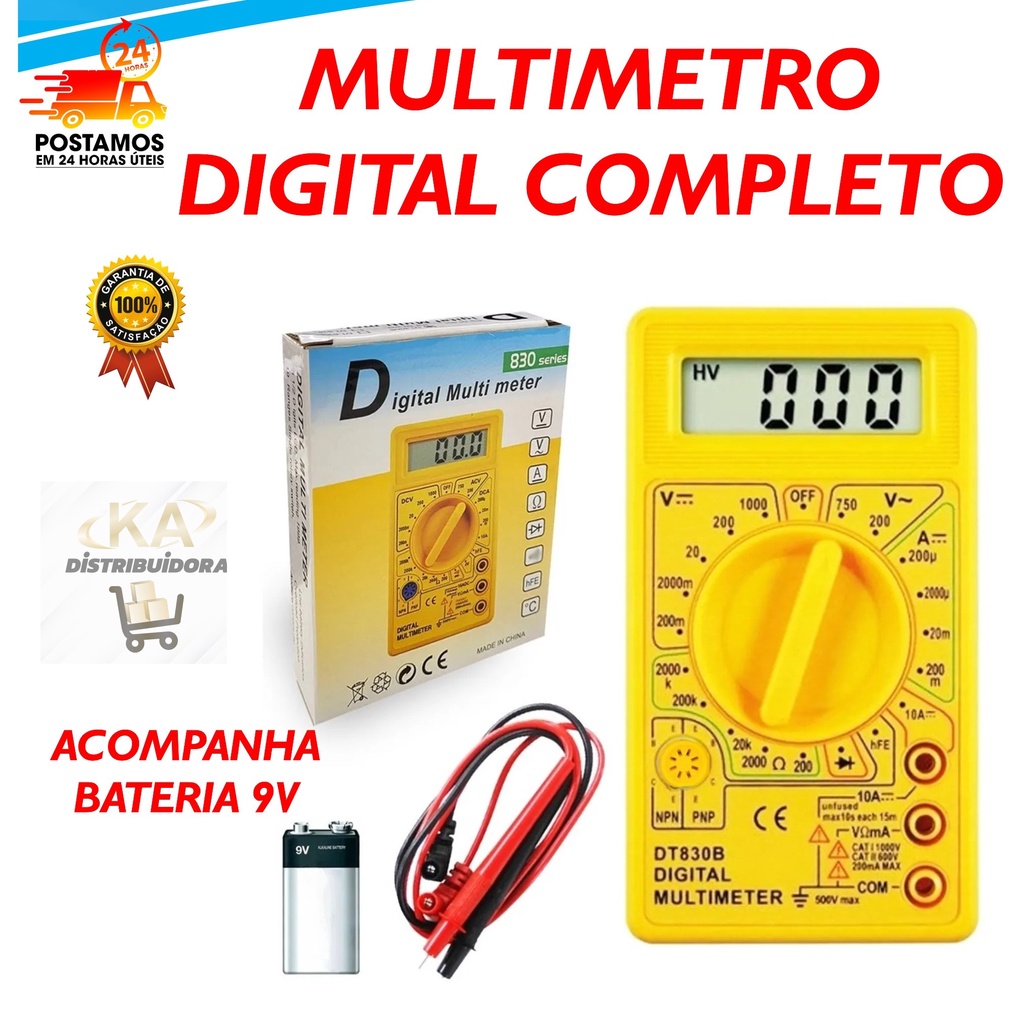 Multímetro Digital Dt-830B 9v Medição De Tensão Dcv Acv Dca | Shopee Brasil