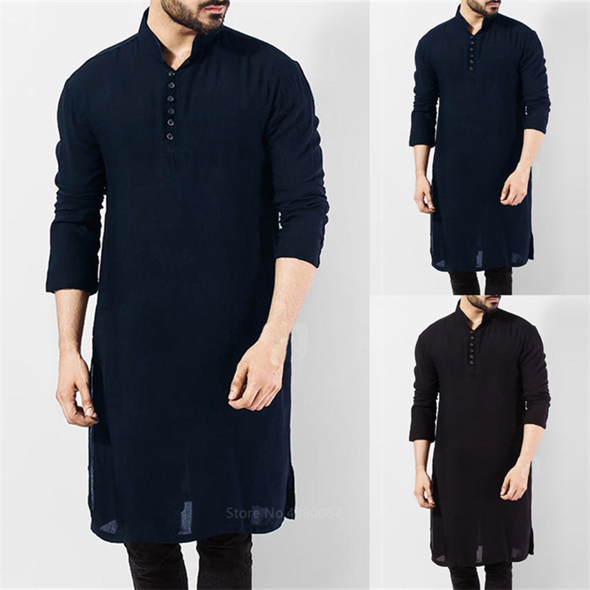 Roupas Islâmicas Para Moda Muçulmana Homem Long Robes Sólido Manga Longa Árabe Simples Casual Camisa Jubba Thobe
