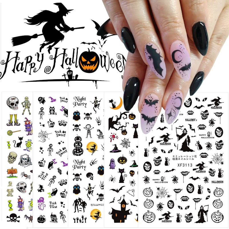 Adesivo De Arte De Unha Ins Jack-o-Lante Lanterna Elf Witch Vampiro Halloween Decalque Unhas
