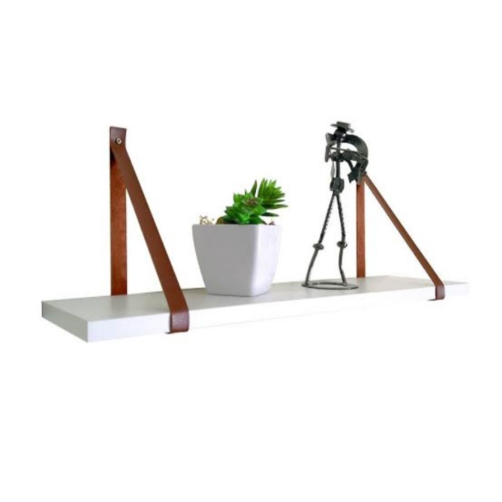 Prateleira de Madeira MDF Branca 60x15 cm com alças de couro Promoção