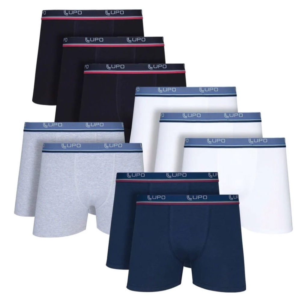 Kit 10 Cuecas Boxer Lupo Em Algodão Masculina Original - Varias cores