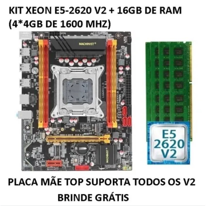 Kit Intel Xeon E5-2620 V2 + Placa Mãe + 16gb De Ram Ddr3 Ecc + BRINDE ...