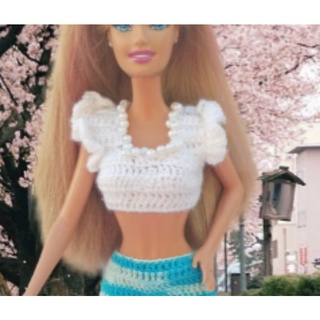 Roupa Barbie conjunto shorts cropped de croche