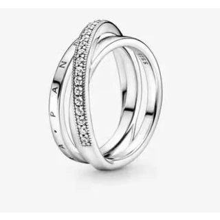 Pandora 925 Anel De Três Anéis De Prata &--