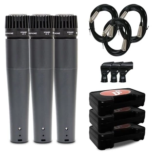 Kit Arcano 3 microfones dinâmicos Renius-7 com fio XLR-XLR
