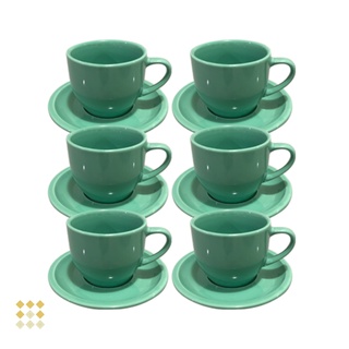 JOGO 6 XICARA CAFE CHA PORCELANA 170ML COM PIRES COLORIDA - MUNDO