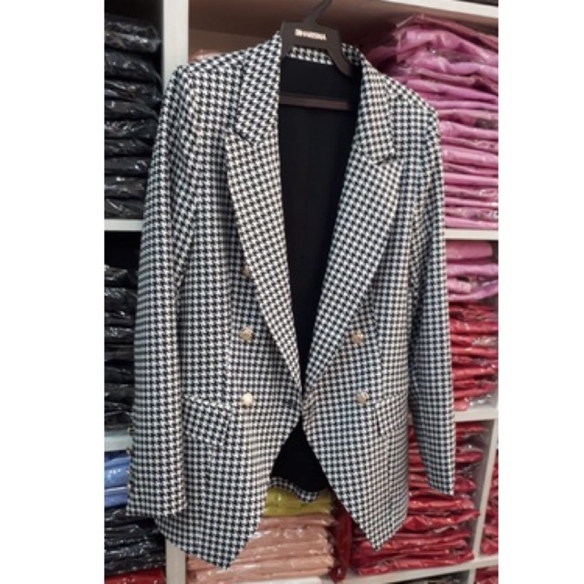 Blazer Pied de Poule Transpassado Marrom Ariela