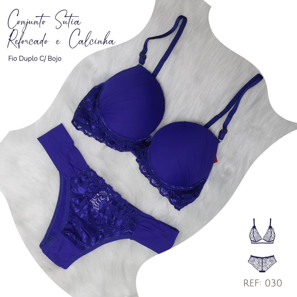 Conjunto de lingerie feminina sutiã de renda e calcinha conjunto de  lingerie de renda com tiras macio e confortável roupa de dormir sexy, Azul,  G