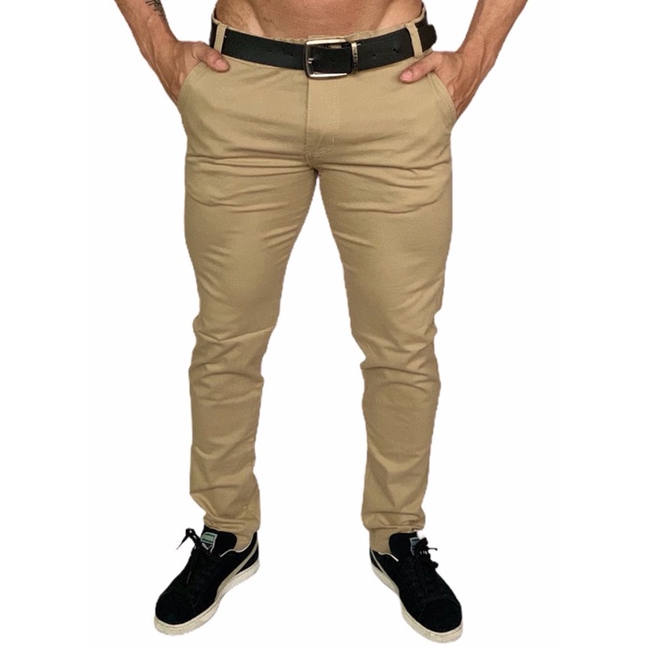 Calça Chino Masculina Bolso Faca - Areia