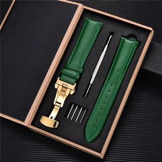 16mm 18mm 20mm 22mm Largura Pele De Bezerro Genuíno Couro Pulseira De Relógio Fivela De Borboleta Relógios Acessórios Homens Mulheres Pulseiras Com Caixa De Madeira