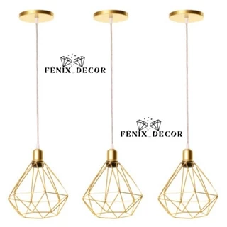 kit 3 Pendente Diamante Aramado Dourado Cabo Cristal