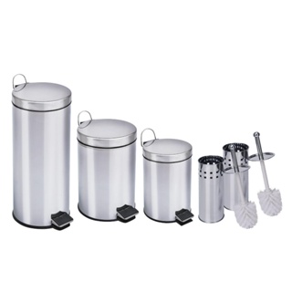 Kit Lixeiras inox de 12 litros, 20 litros, 30 litros e 2 escovas sanitária Travel Max