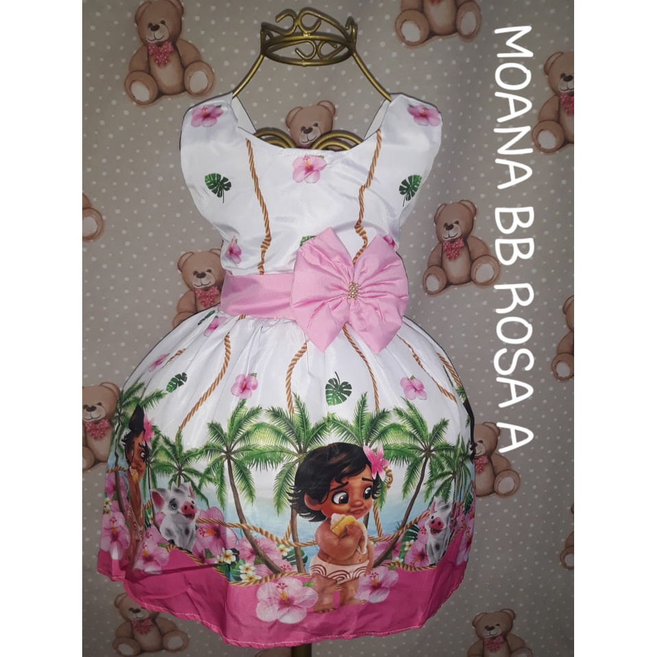 Vestido Temático Moana Baby Rosa Luxo Festa Aniversário