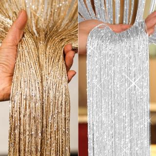 1 M X 2 Cortina De Linha De Couro Prateado Para Decoração De Porta Janela