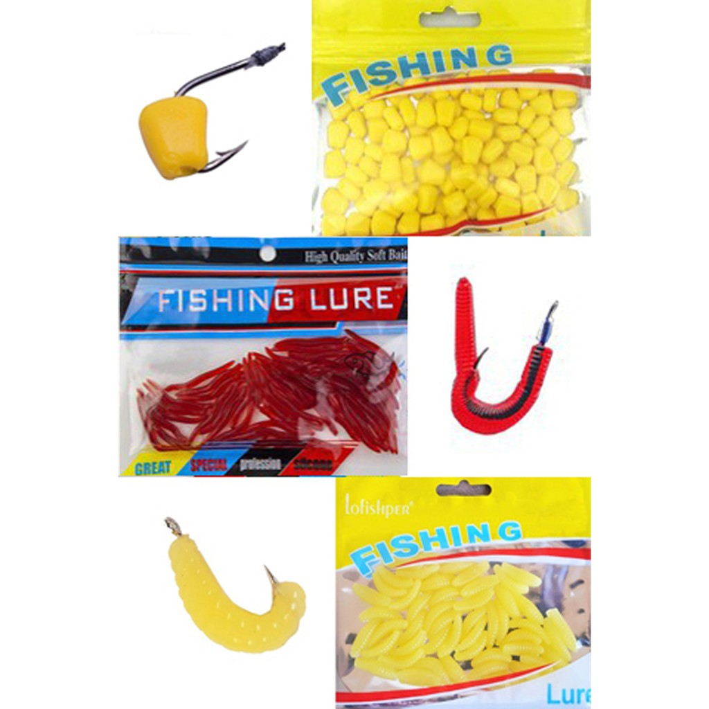 Isca De Pesca Minhoca Artificial De Silicone 50 Unidades ou Milho Artificial De Silicone 50 Unidades ou Bichinho de Laranja Artificial 50 Unidades