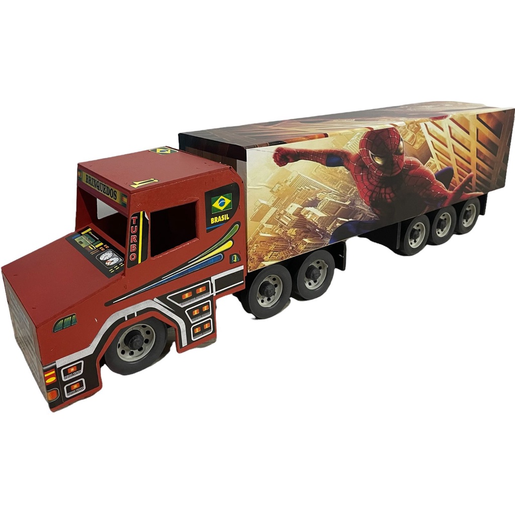 Brinquedo caminhão grande Madeira Infantil Personagens Bitrem Gabine bicuda  09 eixos