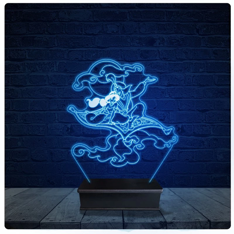 Luminária Led Acrilico Abajur - Aladin Jasmine Tapete Voador