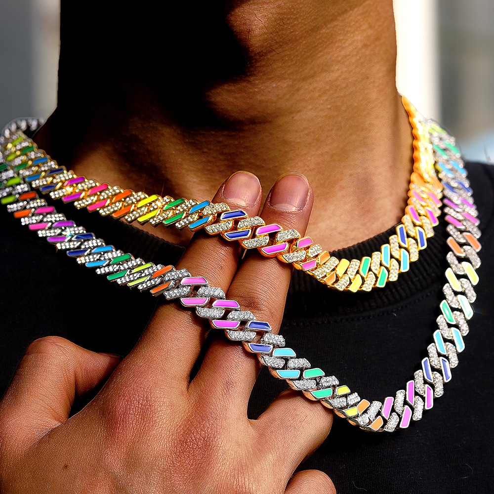 Catena Hip Hop Cuban Mariner Uomo – Due Toni Oro E Argento Con Zirconie – Larghezza 16mm, Lunghezza 18"