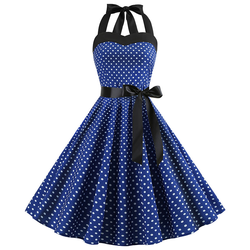 strapless open back dress Classic Black & White Polkadot Cross Neck A Line Dress with Pockets