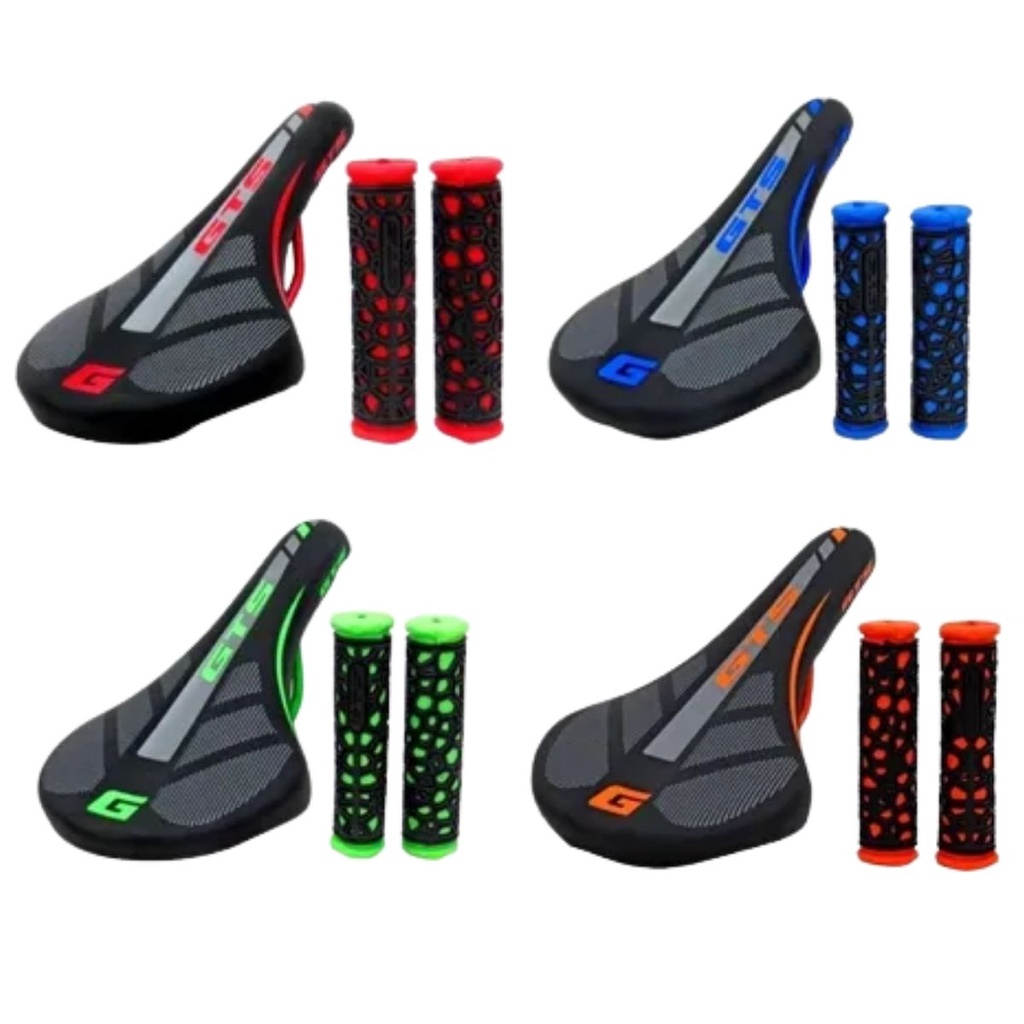 Kit Banco Selim Bike Gts e Manopla Mtb Speed Super Confortável Colorido GTS Bicicleta Mountain Bike
