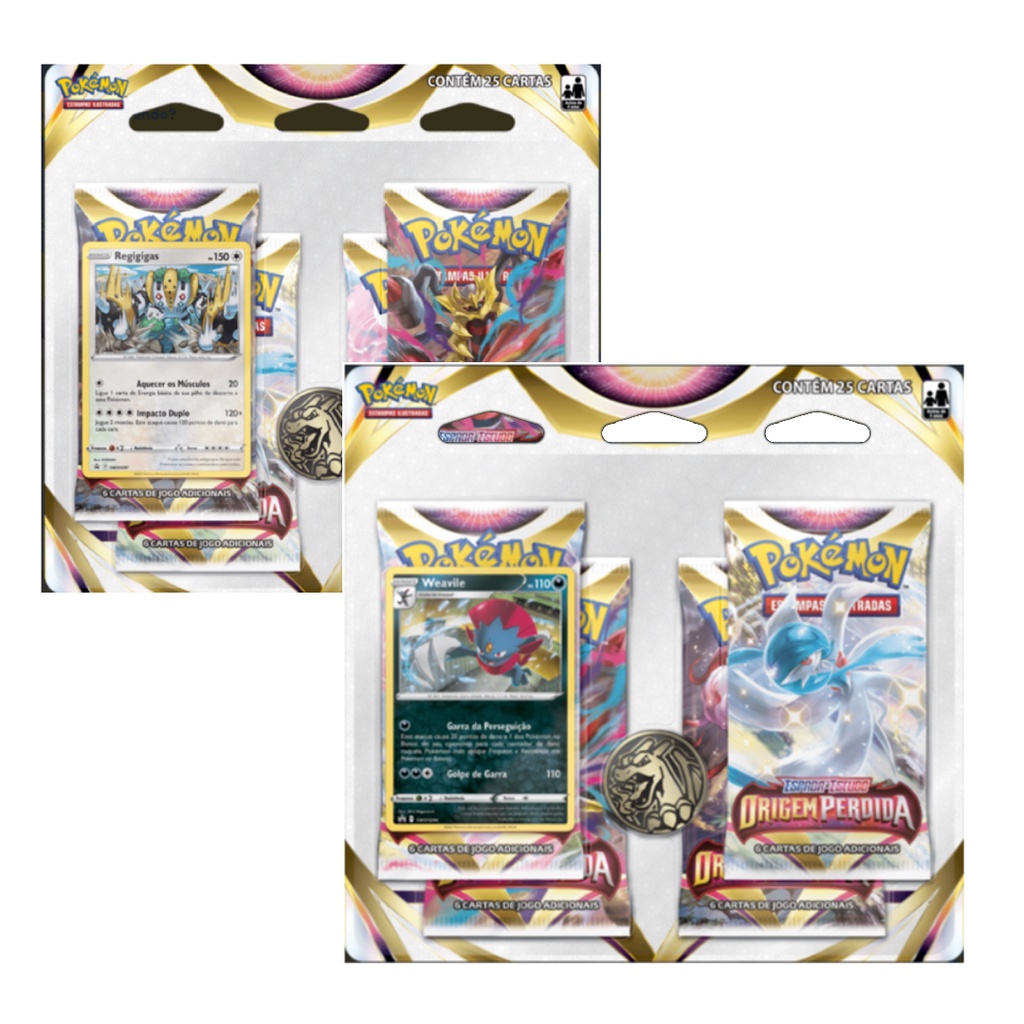 Pokémon TCG: SWSH11 Origem Perdida 2 Quad Pack - Weavile e Regigigas + 2  Triple Pack - Scorbunny e Croagunk - Pokémon Company - Deck de Cartas -  Magazine Luiza