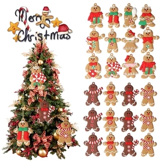 12 Pçs / Conjunto Mini Boneco De Gengibre / Árvore De Natal Com Cordão / Decoração De Ano Novo / Boneco De Neve / Rena / Decoração De Natal