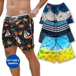 KIT C/4 ShortsTactel Praia Mauricinho 3 Bolsos Adulto Grosso Academia