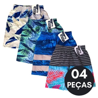 Kit 04 Bermuda Masculina de Elástico Estampado Menino Infantil e Juvenil Praia