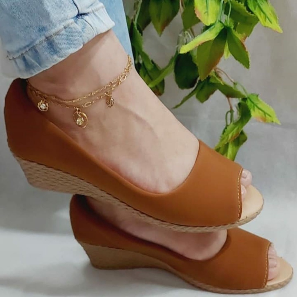 Sandália Anabela Sapato Feminino Plataforma Confortável Macio Salto Médio