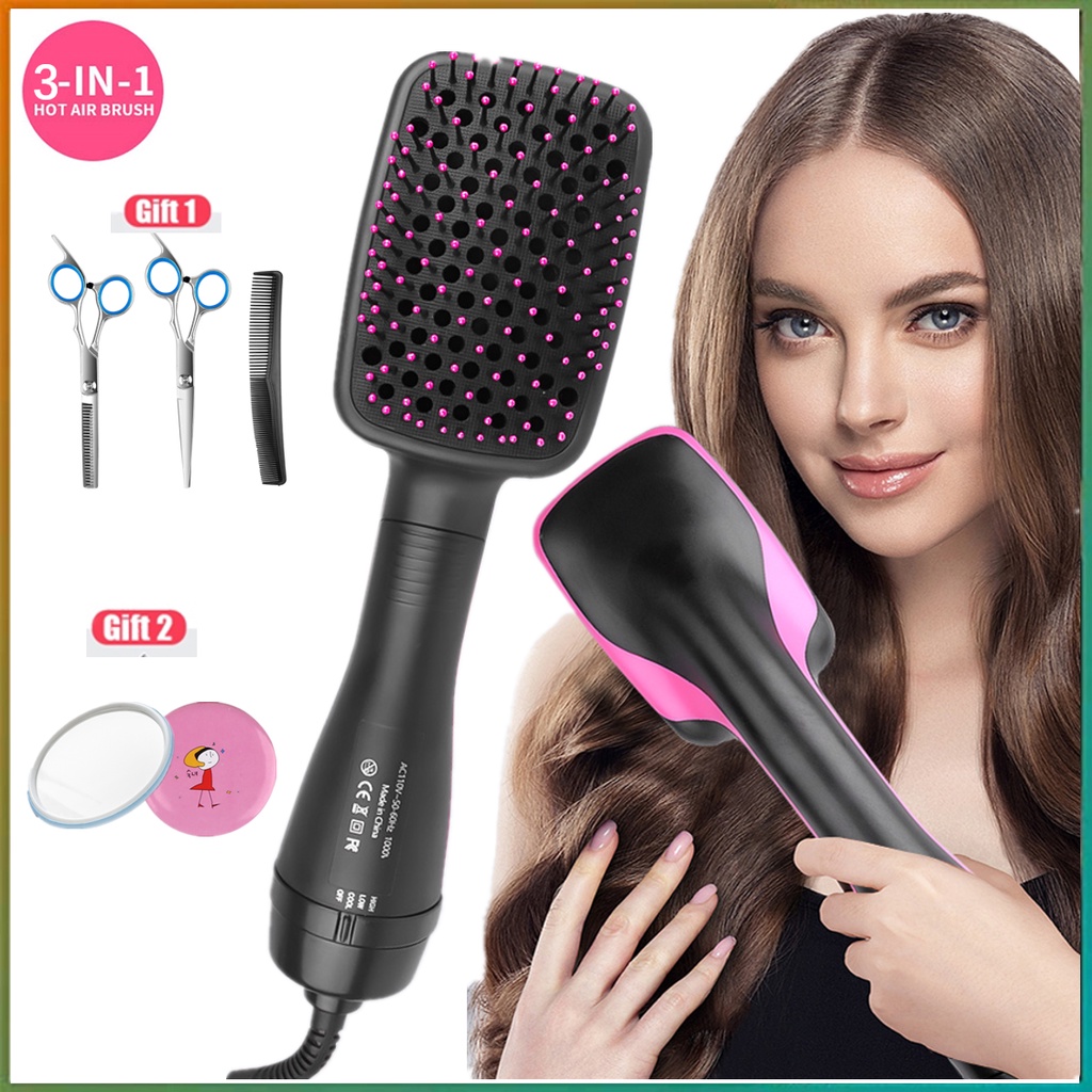 J&M 3 Em 1 Pente Alisador De Cabelo Lisos/Curly Styling Tool Secador Escova De Ar Quente