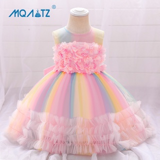 MQATZ Flor Batismo Colorido Vestido De 1 Aniversário Para Menina Bebê Bola Bolo Princesa Festa De Renda Criança 0-5 Anos L2020XZ