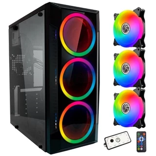 Gabinete Gamer C3147 Com Lateral de Vidro + Kit 3 Cooler Argb KDL Led Duplo