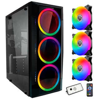 Gabinete Gamer C3147 Com Lateral de Vidro + Kit 3 Cooler Argb KDL Led Duplo