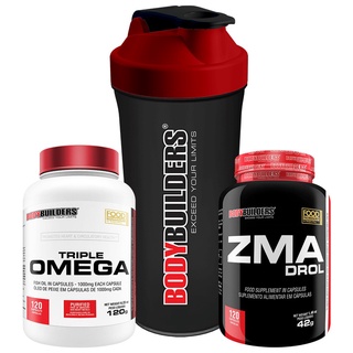 Kit Ômega-3 Triple Omega 120 Cáps + Zma Drol 120 Cáps + Coqueteleira - Kit Para Auxiliar na Redução de Riscos de Doenças Cardiovasculares - Bodybuilders