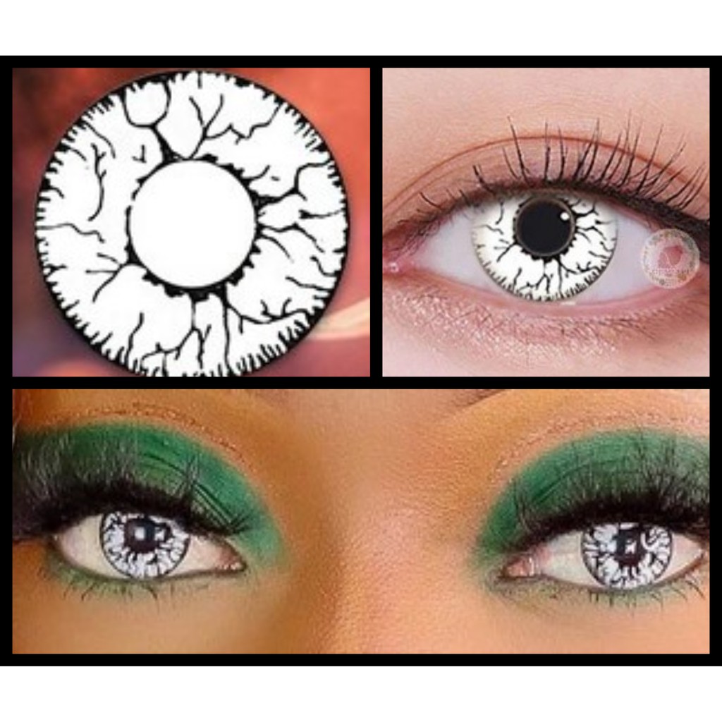 Lente de Contato Branca com Rachadura Preta Anual Colorida Cosplay ...