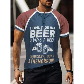 Summer Round Neck Loose Beer Touch Cup Carta de toque de cerveja Carta de toque de cerveja Homens Raglan Henry Camisa