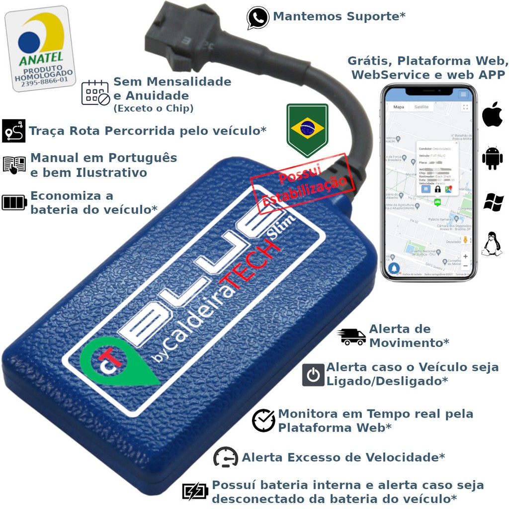 Rastreador Veicular Gps caldeiraTECH Blue - Sem Mensalidade | Shopee Brasil