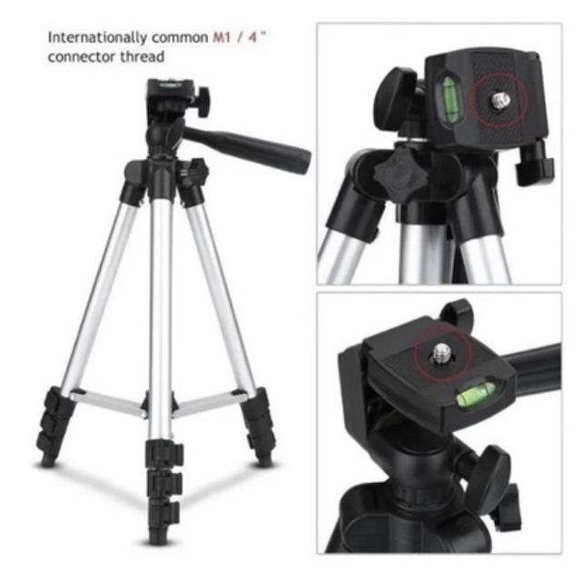 Tripé Para Câmera/Celular/Ring Light com suporte 1.1m prata/preto 3110 Ajustável universal