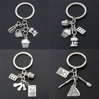 1PC Encantos De Bolo Colheres De Medição De Ovo Com Chaveiro De Panela Porta-Chaves Para Cozinheiros Jóias De Presente Panificação