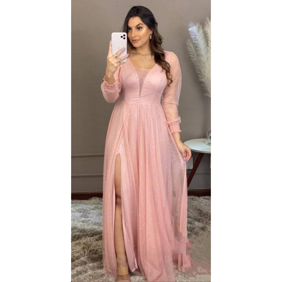 Vestido rose com store manga