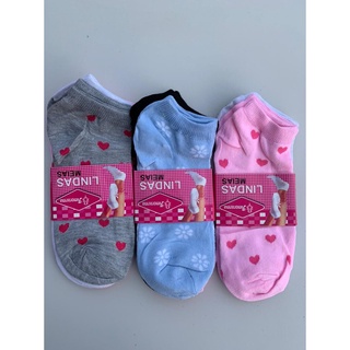 Kit 3 Pares Meia Soquete Feminina Estampadas Lindas