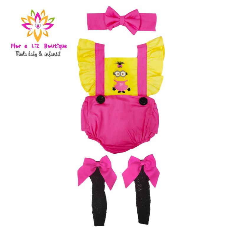 Romper Body Tematico Minions Rosa Roupa Mesversario Menina Shopee Brasil
