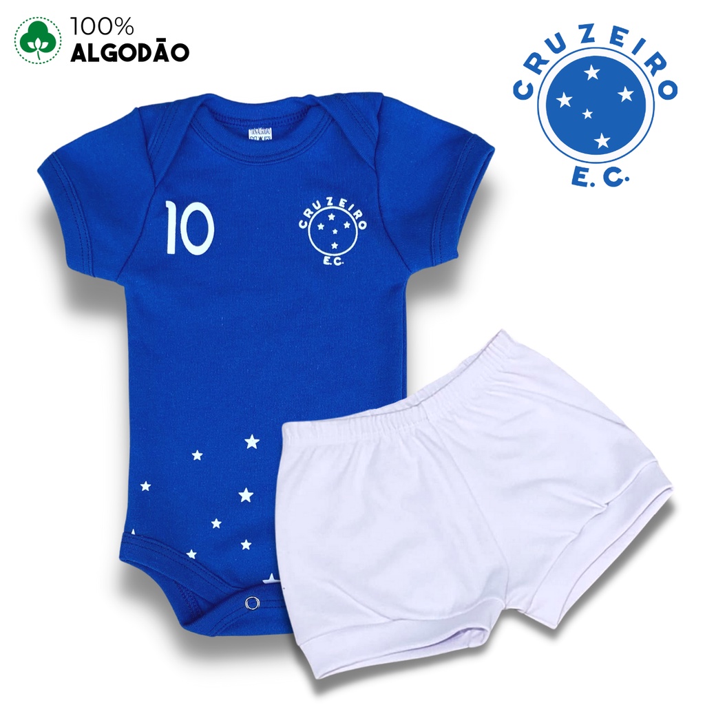 Conjunto Body Bebe Time Futebol Cruzeiro Menino e Menina 100% Algodão
