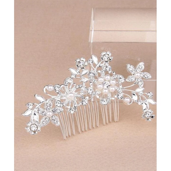 Pente Arranjo Luxo para Noivas Debutantes Enfeite de Cabelo Strass / Pérola