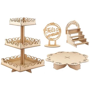 Kit Festa Decoração Provençal Suporte de Bolo Aniversário em mdf cru