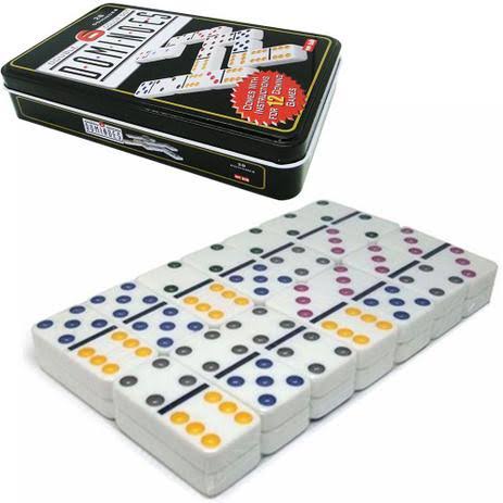 Jogo Domino Profissional Colorido 28 Peças Com Estojo Metal