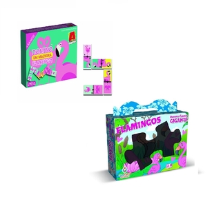 Domino em Madeira +Quebra Cabeca Gigante-Flamingo- Algazarra- produto lacrado