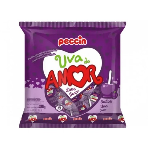 Pirulito Do Amor Love Lollipop Uva Original C/ 24 480g Peccin 7896306608933