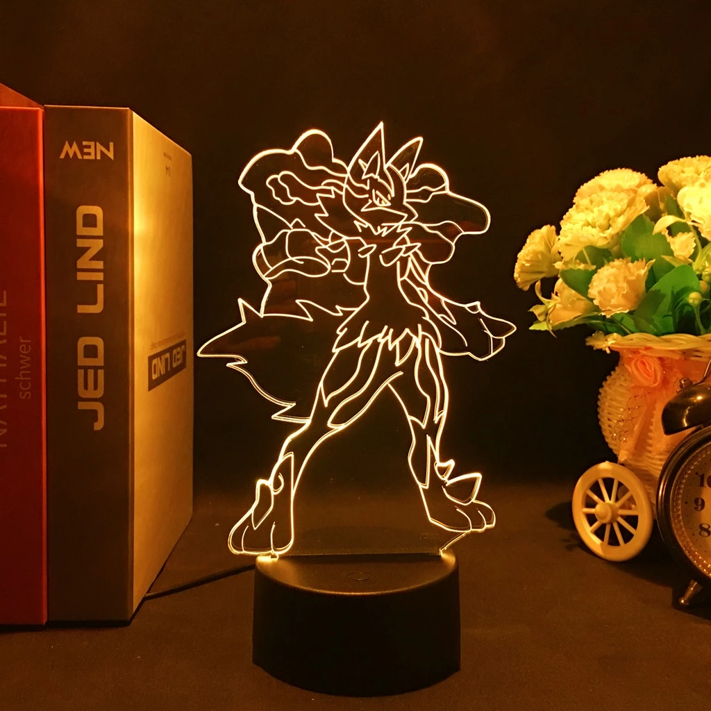 Pokemon Lucario 3D Luzes Noturnas Bolso Iluminação Monstro Lâmpada Anime Para Crianças Quarto Decoração manga Brinquedo Ornamentos Desenhos Animados